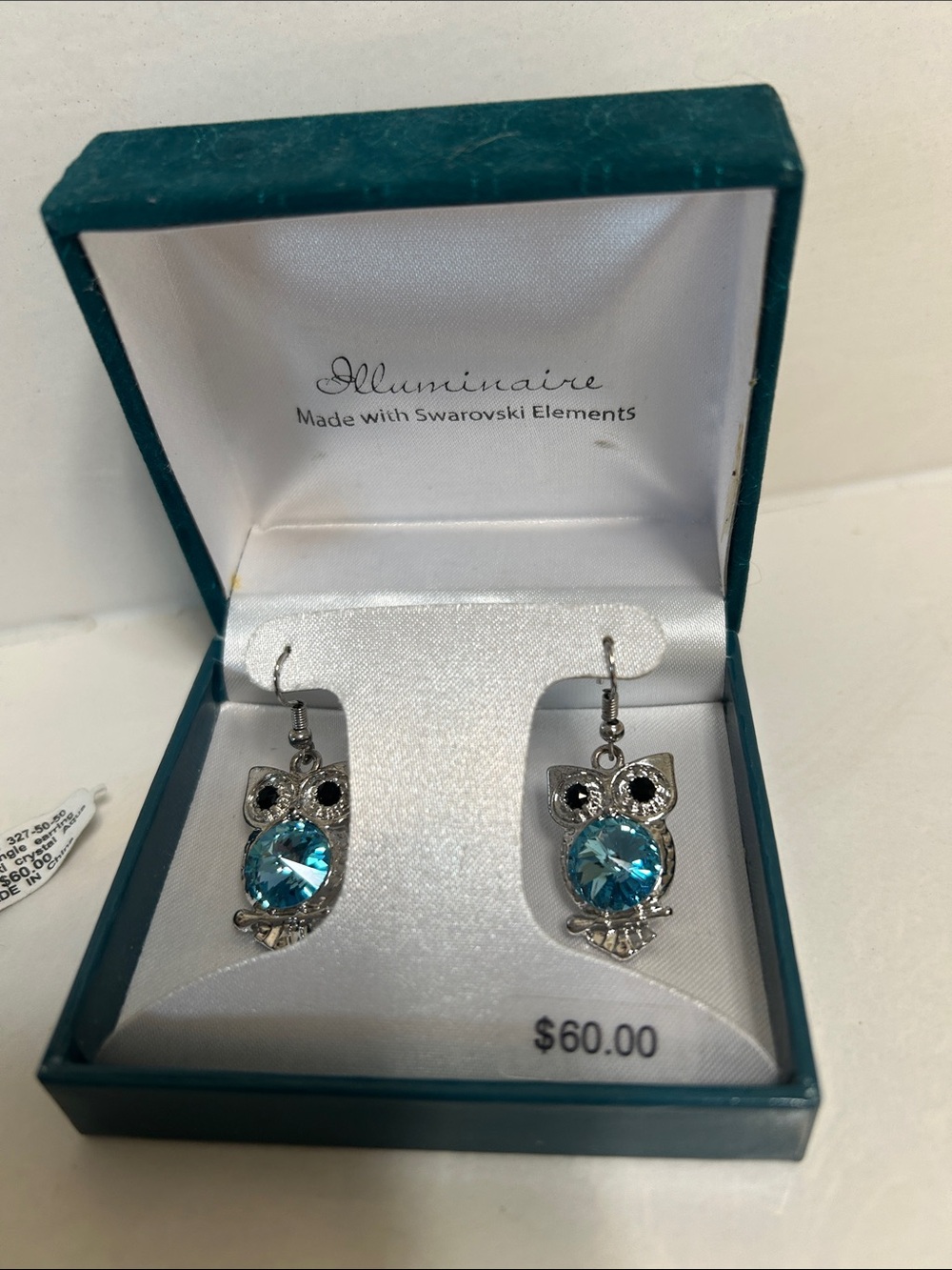 Kohl's Illuminairé Silver Owl Earrings with Teal Crystals